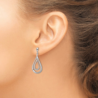 Sterling Silver Rhodium Plated Diamond Post Dangle Earrings