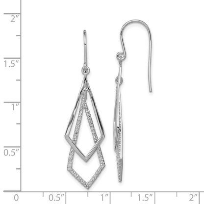 Sterling Silver Rhodium Plated Diamond Dangle Earrings