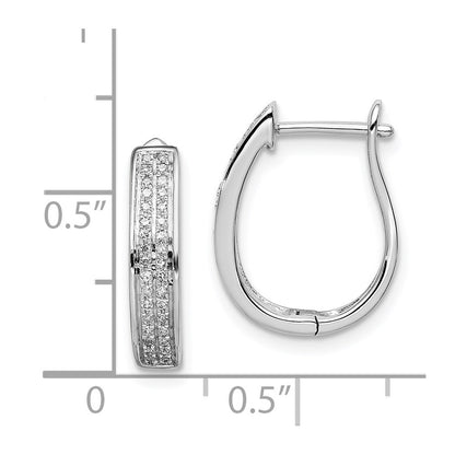 Sterling Silver Rhodium Diam. Oval Hinged Hoop Earrings