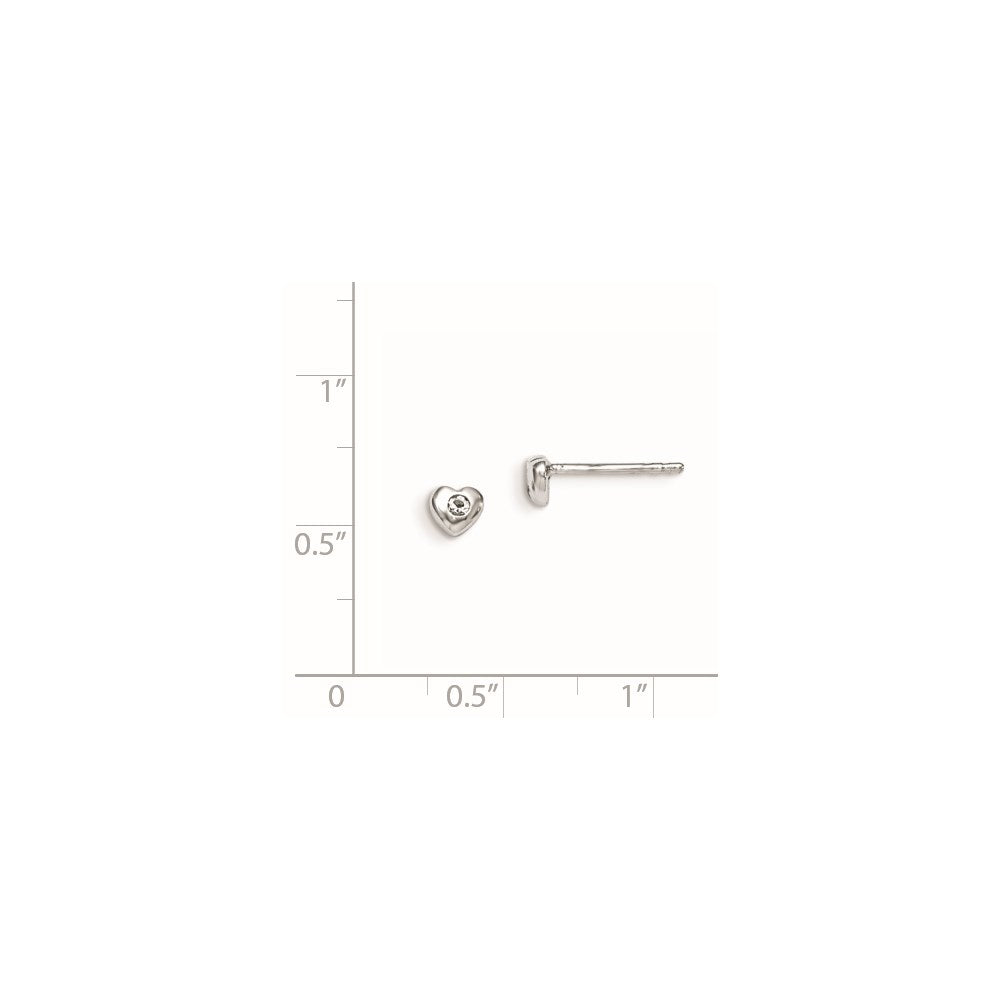 Sterling Silver Madi K Rhodium-plated Polished April White Preciosa Crystal Heart Children's Post Earrings