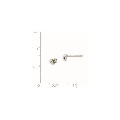 Sterling Silver Madi K Rhodium-plated Polished August Light Green Preciosa Crystal Heart Children's Post Earrings