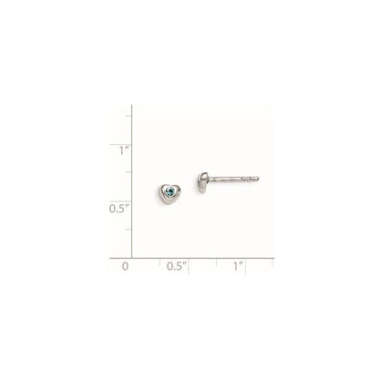 Sterling Silver Madi K Rhodium-plated Polished March Light Blue Preciosa Crystal Heart Children's Post Earrings