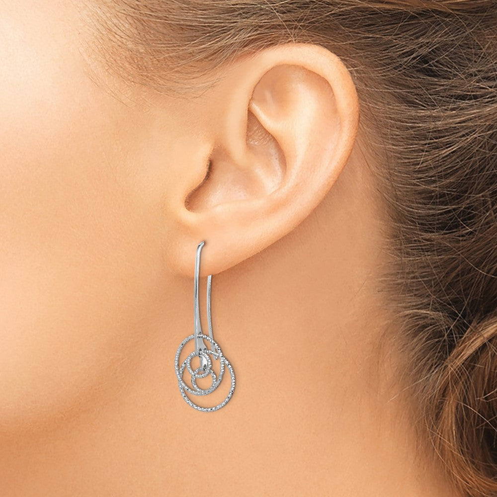 Sterling Silver Rhodium-plated D/C Fancy Circles Dangle Earrings