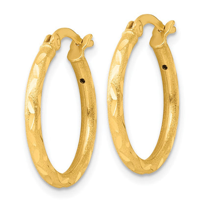 Sterling Silver Gold-tone Satin Diamond-cut 2x20mm Hoop Earrings