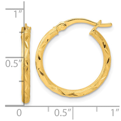 Sterling Silver Gold-tone Satin Diamond-cut 2x20mm Hoop Earrings