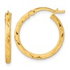 Sterling Silver Gold-tone Satin Diamond-cut 2x20mm Hoop Earrings