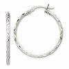 Sterling Silver Satin Diamond-cut 2x31mm Hoop Earrings