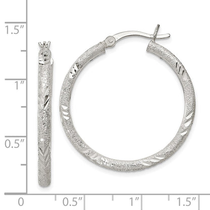 Sterling Silver 2.5mm Diamond-cut Laser-cut Hinged Hoop Earrings