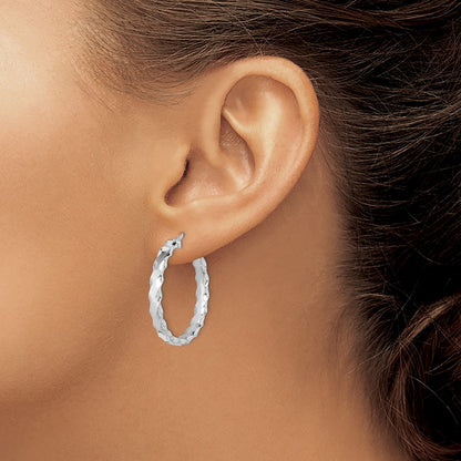 Sterling Silver RH-plated Scalloped Edge 4mm Round Hoop Earrings