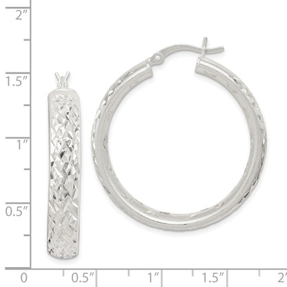 Sterling Silver Satin & Diamond-cut 5mm Round Hoop Earrings