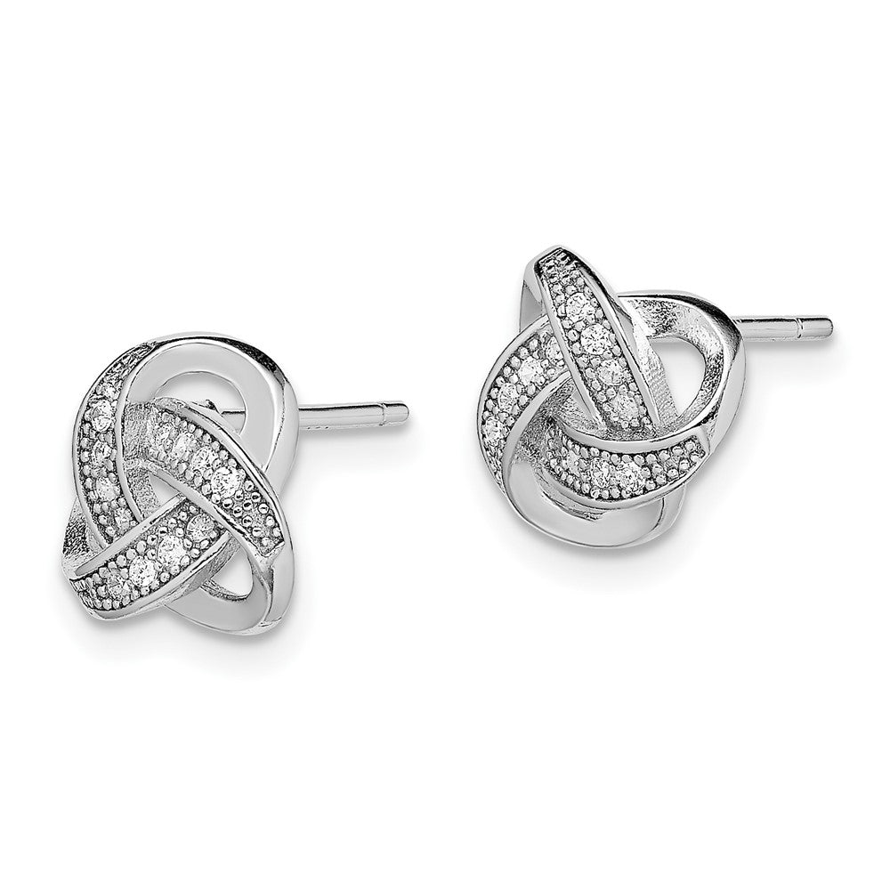 Sterling Silver Rhodium-plated CZ Micropav Love Knot Post Earrings