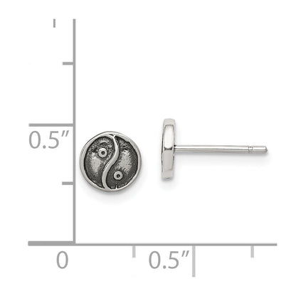 Sterling Silver Polished and Antiqued Yin Yang Sign Post Earrings