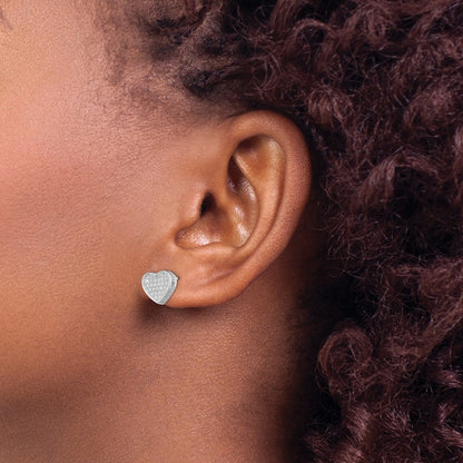 Sterling Silver Rhodium-plated CZ Micro pav Heart Post Earrings