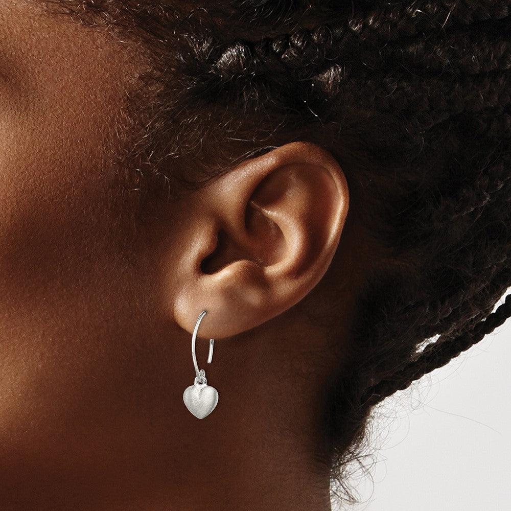 Sterling Silver Rhodium-plated Satin Heart Dangle Earrings