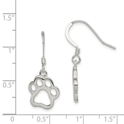 Sterling Silver Polished Paw Print Shepherd Hook Earrings
