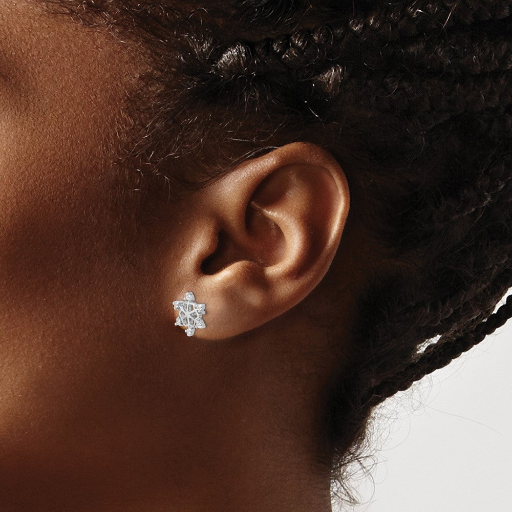 Sterling Silver Rhodium-plated CZ Snowflake Post Earrings