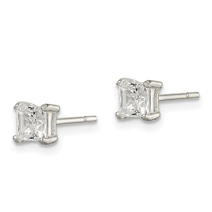 Sterling Silver Polished 4mm Princess CZ Stud Earrings