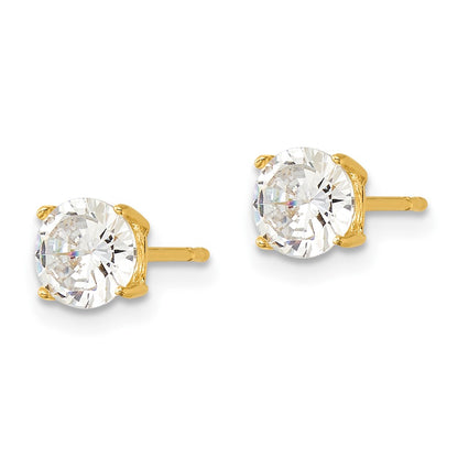 Sterling Silver Gold-tone Polished 6mm CZ Post Earrings