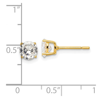 Sterling Silver Gold-tone Polished 6mm CZ Post Earrings