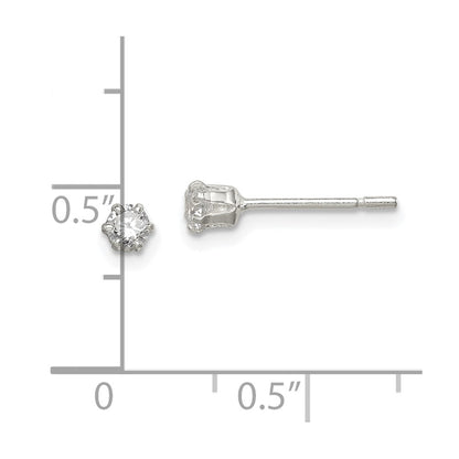 Sterling Silver Polished 6 prong 3mm Round CZ Stud Earrings