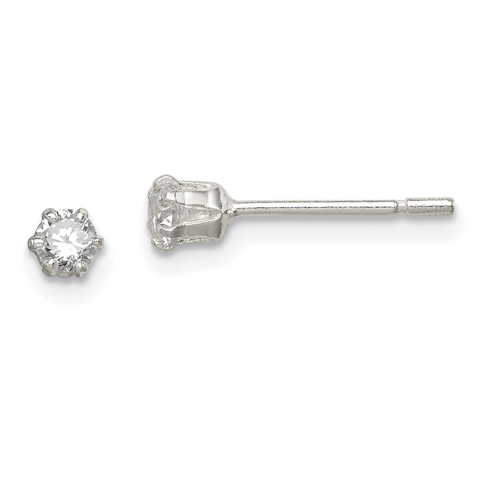 Sterling Silver Polished 6 prong 3mm Round CZ Stud Earrings