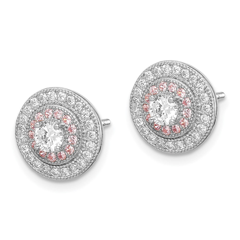 Sterling Silver Rhodium & Rose Gold-plated Pav CZ Circle Post Earrings
