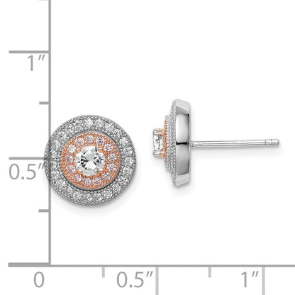 Sterling Silver Rhodium & Rose Gold-plated Pav CZ Circle Post Earrings