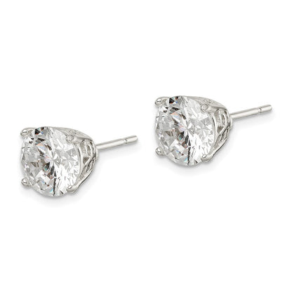 Sterling Silver Polished 8mm Round CZ Fancy Basket Stud Earrings