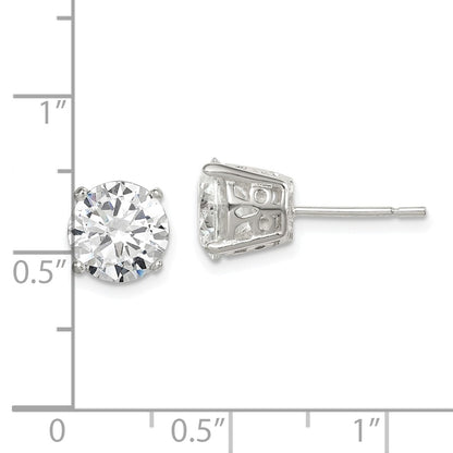 Sterling Silver Polished 8mm Round CZ Fancy Basket Stud Earrings