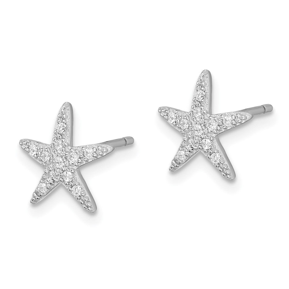 Sterling Silver Rhodium-plated CZ Micro pav Starfish Post Earrings