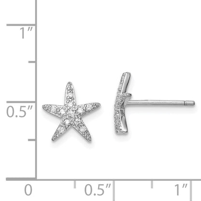 Sterling Silver Rhodium-plated CZ Micro pav Starfish Post Earrings