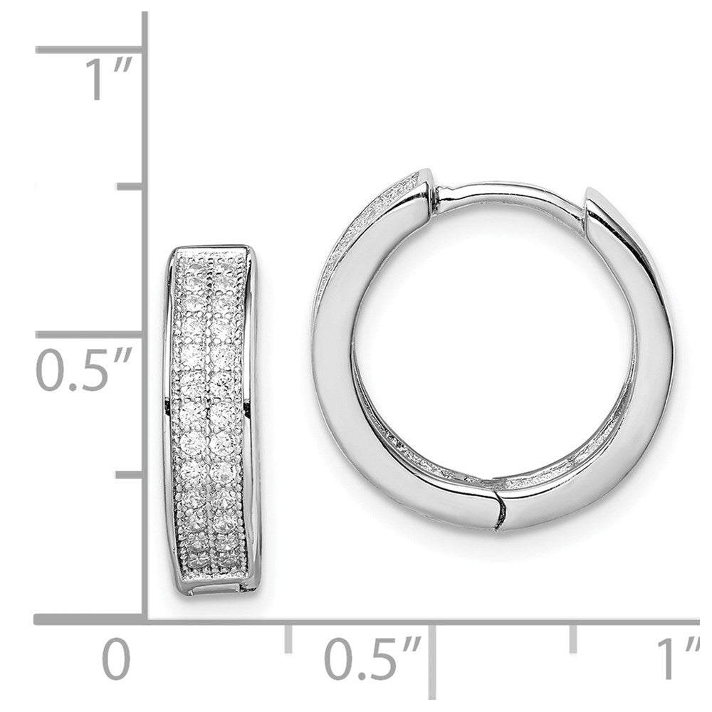 Sterling Silver Rhodium-plated 2-row Pav Hinged Hoop Earrings