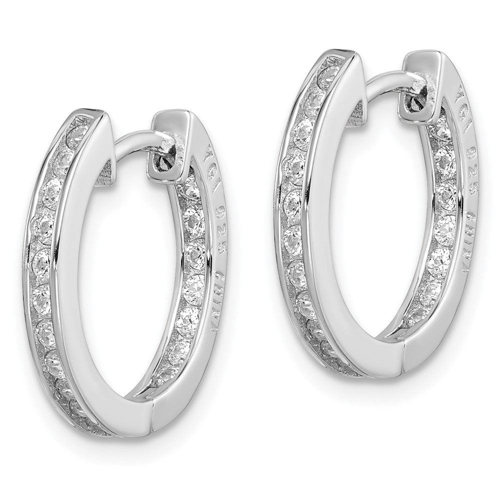 Sterling Silver Rhodium-plated In/Out Pav Hinged Hoop Earrings