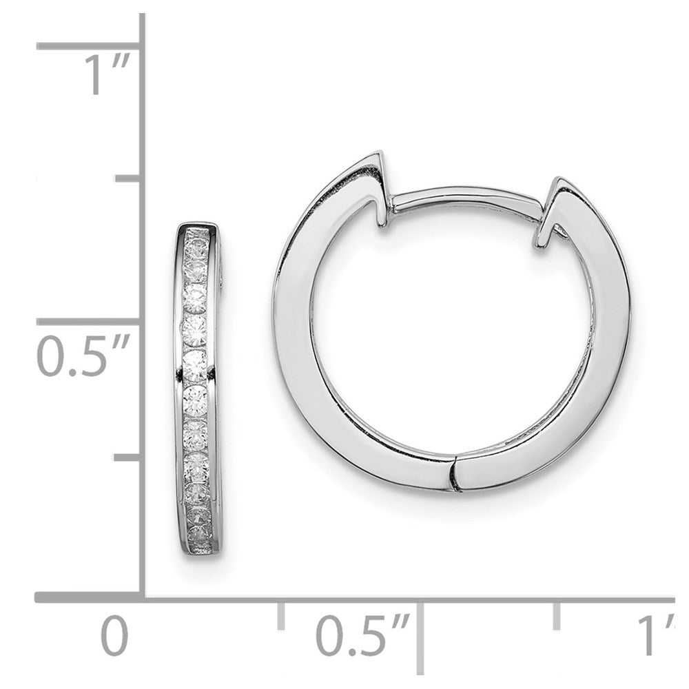 Sterling Silver Rhodium-plated In/Out Pav Hinged Hoop Earrings