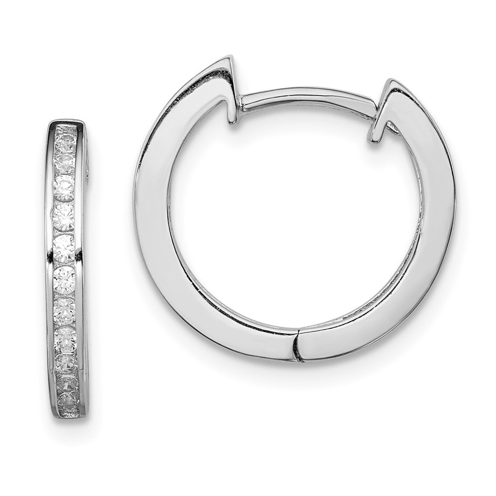 Sterling Silver Rhodium-plated In/Out Pav Hinged Hoop Earrings