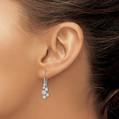 Sterling Silver Rhodium-plated Polished CZ Journey Dangle Earrings