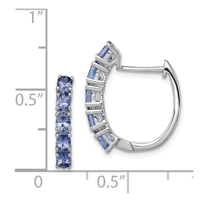 Sterling Silver Rhodium-plated Oval Tanzanite Hinged Hoop Earrings