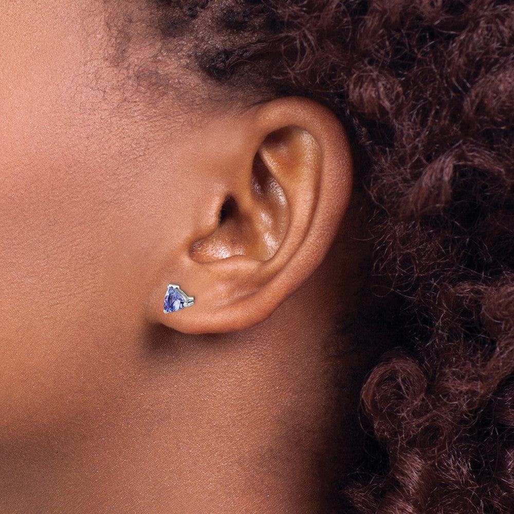 Sterling Silver Rhodium-plated Trillion Tanzanite Post Earrings