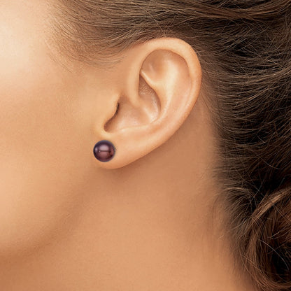 Sterling Silver Rhodium-plated 9-10mm Black Button Freshwater Cultured Pearl Post Earrings