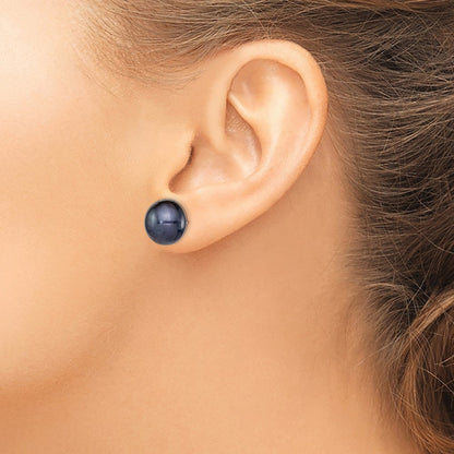 Sterling Silver Rhodium-plated 12-13mm Black Button Freshwater Cultured Pearl Post Earrings