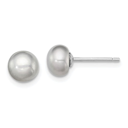 Sterling Silver Rhodium-plated 6-7mm Grey Button Freshwater Cultured Pearl Post Earrings