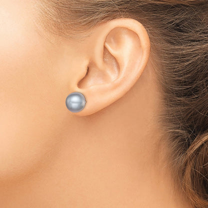 Sterling Silver Rhodium-plated 12-13mm Grey Button Freshwater Cultured Pearl Post Earrings