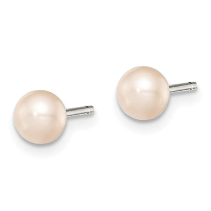 Sterling Silver Rhodium-plated 4-5mm Pink Button Freshwater Cultured Pearl Post Earrings