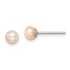 Sterling Silver Rhodium-plated 4-5mm Pink Button Freshwater Cultured Pearl Post Earrings