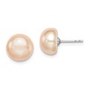 Sterling Silver Rhodium-plated 9-10mm Pink Button Freshwater Cultured Pearl Post Earrings