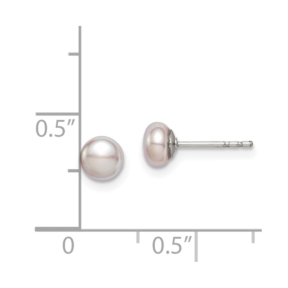 Sterling Silver Rhodium-plated 4-5mm Purple Button Freshwater Cultured Pearl Post Earrings