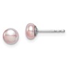 Sterling Silver Rhodium-plated 4-5mm Purple Button Freshwater Cultured Pearl Post Earrings