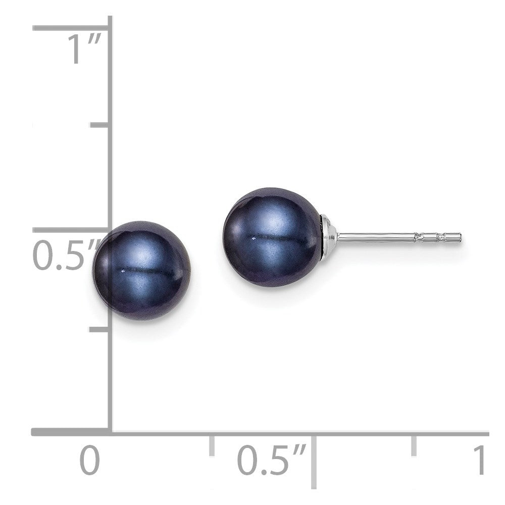 Sterling Silver Rhodium-plated 6-7mm Black Round Freshwater Cultured Pearl Post Earrings