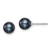 Sterling Silver Rhodium-plated 6-7mm Black Round Freshwater Cultured Pearl Post Earrings
