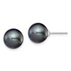 Sterling Silver Rhodium-plated 9-10mm Black Round Freshwater Cultured Pearl Post Earring